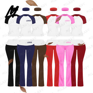 Setelan Pakaian Wanita Musim Gugur 2025, Atasan Raglan Lengan Pendek, Celana Flare Katun, Loungewear Wanita, Setelan Celana 2 Potong, Setelan Santai - Product Image 1