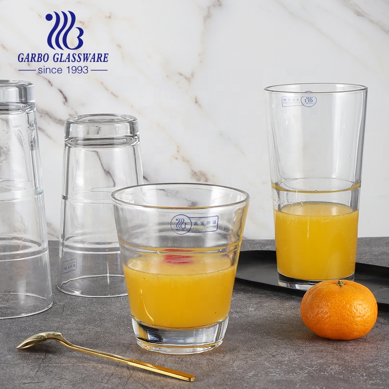 Europe supermarket classic style highball glass cup bamboo joint engraving design glass tumbler series with 4 sizes mass produce