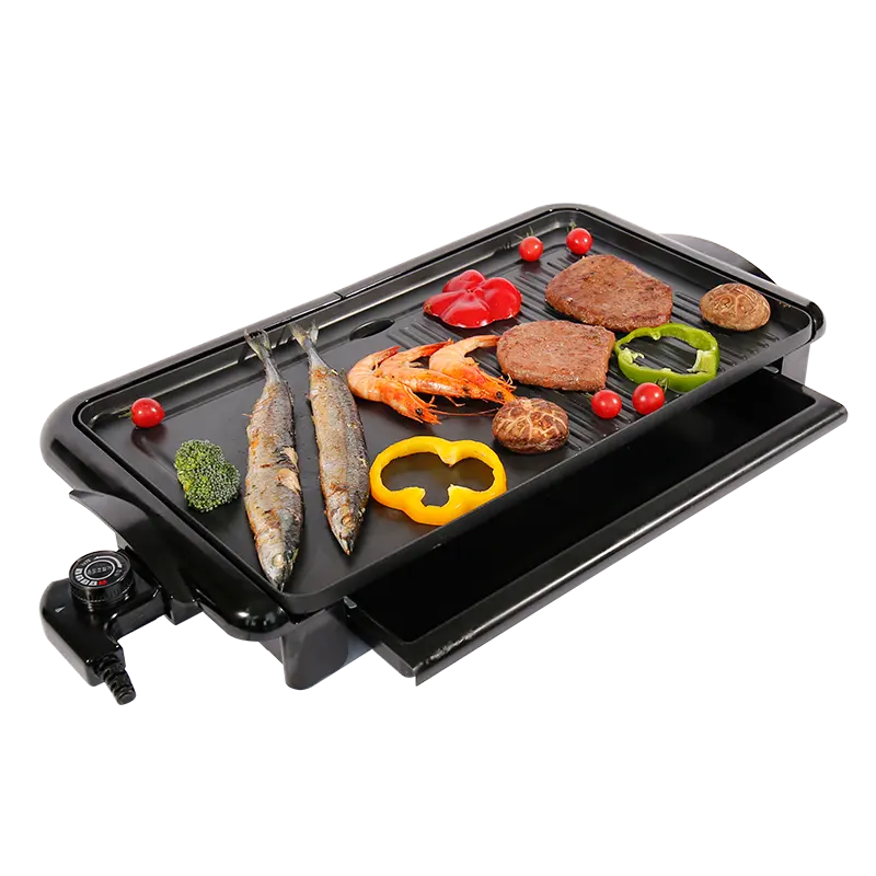 Điện BBQ nướng không dính đúc Teppanyaki nướng tấm thương mại điện griddl nhôm OEM PTFE Nhà Bên 48 2 trong 1 màu đen