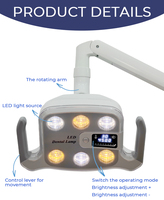 Lampe buccale sans ombre à 6 ampoules, lumière chirurgicale dentaire LED 9VA avec affichage numérique, température de couleur 3500-5500K pour fauteuil dentaire