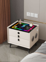 Table de Chevet Intelligente Sept Couleurs avec Chargeur Sans Fil, Enceinte, Tiroir de Rangement, Lampe LED et Verrouillage par Empreinte Digitale