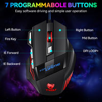 Ratón para Juegos con Cable USB T-WOLF M1, Luz RGB, 7 Botones, Ergonómico, Tamaño Grande, Ratón para Videojuegos