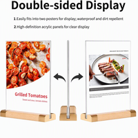 Support de menu en acrylique double face en forme de T avec base en bois pour affichage de table A4 – Idéal pour restaurants, hôtels, mariages (vente en gros)