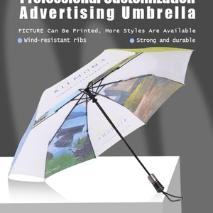 Customized Handle Auto Open and Close Compact Folding Umbrella Leather Handle Black Metal <b>Frame</b> for Business Gifts - Product Image 3