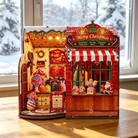 Kit de construction de niche à livres de Noël DIY, puzzle 3D en bois, modèle de maison miniature avec lumière LED, jouet DIY découpé au laser pour adultes, décoration d'intérieur, cadeau