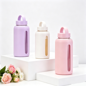 Bottiglia d'Acqua in Vetro Borosilicato Satinato Personalizzabile con Colore e Logo, Senza BPA, con Custodia in Silicone - Product Image 4