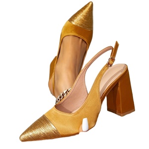 Zapatos de Tacón Fino Dorado con Punta Puntiaguda, Transpirables, Estampados, con Correa Ajustable, Tendencia de Moda de Verano para Mujer - Product Image 1