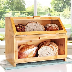 Wholesale Double Layer Bread Box Window Rectangle <b>Kitchen</b> Counter <b>Storage</b> <b>for</b> Home Bread Preservation Flexible Food - Product Image 4