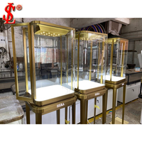 Table de présentation de bijoux en métal doré de luxe, vitrine moderne en verre avec tiroir verrouillable pour boutique, mobilier de vente au détail