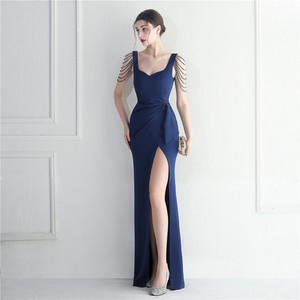 19935 em Estoque Craft Beaded Car Model Bridesmaid Performance Wedding Long Slit Evening Dress - Product Image 1