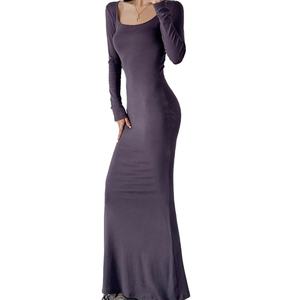 Robe longue sirène moulante extensible unie à col carré et manches longues pour femme, style OEM personnalisé, printemps-automne - Product Image 5
