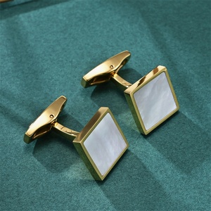 High Quality Jewelry square <b>Cuff</b> <b>Links</b> Gold Plated Stainless Steel Shell Cufflinks for <b>Men</b> - Product Image 5