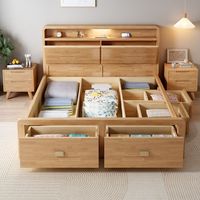 Modernes Massivholz-Eichenbett, weich, ausziehbar, handgeschnitzt, mit Hebefunktion, Stauraum, Schublade, faltbar, umweltfreundlich