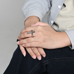 Instagram-worthy yunnique style cross <b>ring</b> for men, simple smooth <b>titanium</b> steel plated with 18K gold, street fashi - Product Image 2