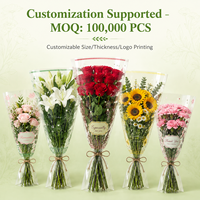 Emballage transparent en cellophane pour fleurs avec logo personnalisé du fabricant, pochettes en plastique transparentes pour emballer les fleurs