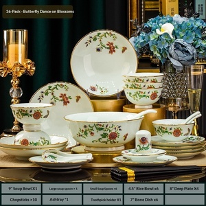 Vaisselle en porcelaine fine Jingdezhen, bols à bord doré, bols en céramique pour la maison, ensembles cadeaux, assiettes de dîner, vente en gros - Product Image 6