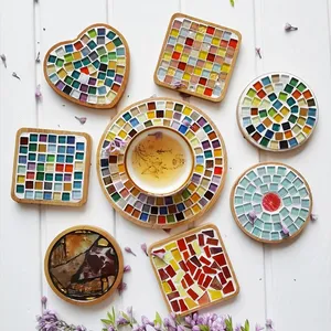 DIY Mosaic Cup Bottom Children's Manual Decoration Art Material DIY Mosaic bamboo coasters//