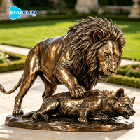 Sculptures de lion et hyène en bronze sur mesure grandeur nature, statues de paysage pour entrée de villa, figurines de lion gardien, cour d'hôtel