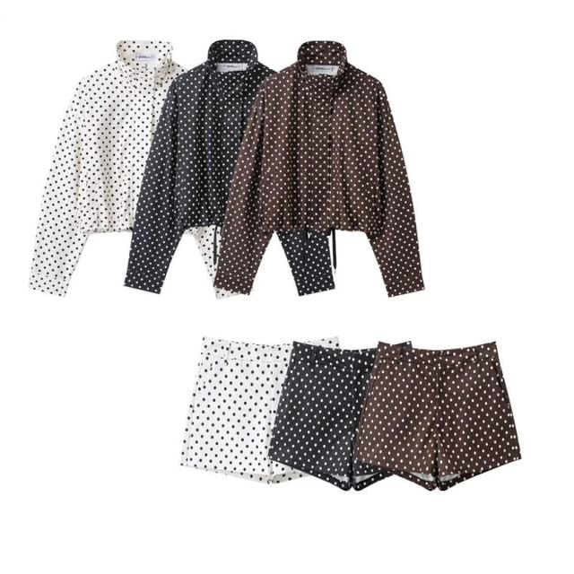 Dot Polka Outfits Ladies Long Sleeve Jackets and Shorts Two Piece Set for Women