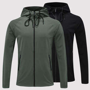Autumn Warm Micro Stretch Comfortable Nylon Windproof Gym Training Jacket Drawstring Zipper Pocket Hooded Men's Jacket - Product Image 2