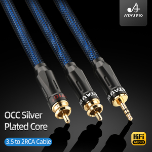 สายสัญญาณเสียงวิดีโอ Hifi <span class=keywords><strong>3.5</strong></span> มม. 2RCA ชาย-ชาย  หุ้มไนลอน  ทองแดง OCC ชุบเงิน ป้องกันสัญญาณรบกวนสองชั้น คุณภาพสูง สำหรับลำโพงและเครื่องขยายเสียง - Product Image 3