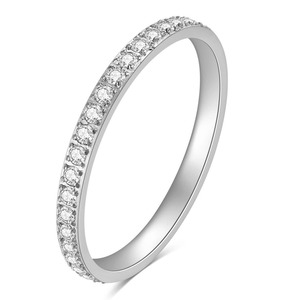 Bague unisexe en acier inoxydable 304, minimaliste, avec une seule rangée de zircons de 2 mm de large, bijou cadeau - Product Image 5