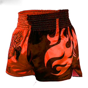 กางเกงชก MMA สำหรับผู้ชาย พิมพ์ลายแบบ Sublimation แห้งเร็ว กางเกงกีฬาสำหรับฝึกซ้อมศิลปะการต่อสู้แบบผสมผสาน สีแดงดำ ลายเปลวไฟ - Product Image 1