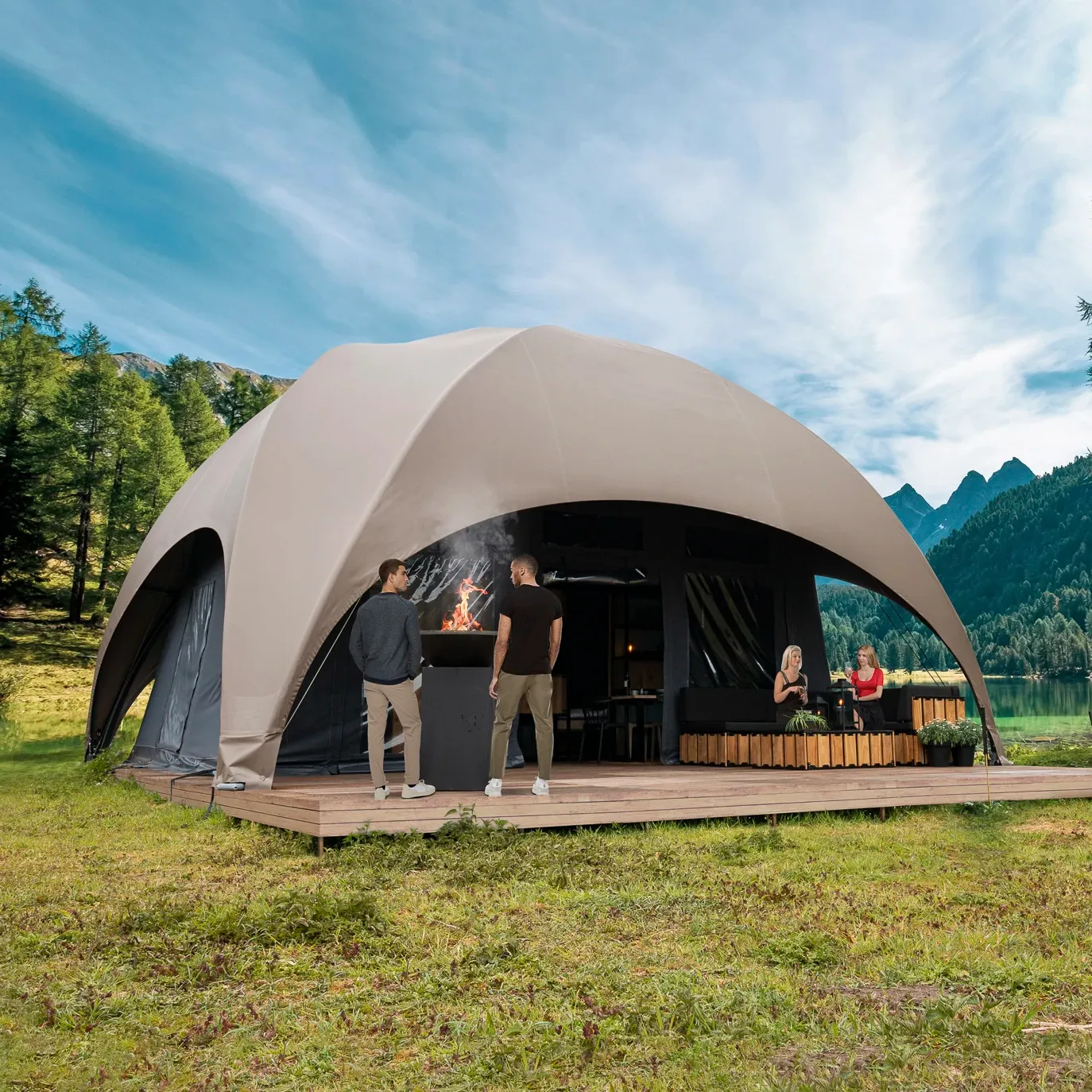 Grande tenda a cupola trasversale di lusso all'aperto adatta per feste e campeggio