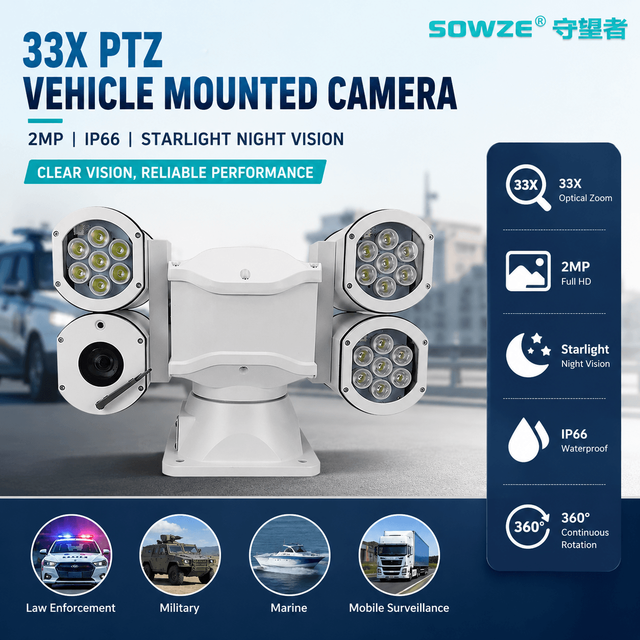 33X Optical Zoom Vehicle PTZ Camera 2MP CMOS IP66 Waterproof IR Night Vision H.265 Vandal-Proof Motion Detection Camera