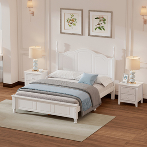 Modern Solid Wood 3-Piece Bedroom Set Full Size Platform <b>Bed</b> and Two Nightstands-White Eco-Friendly & Durable Home Furniture - Product Image 1