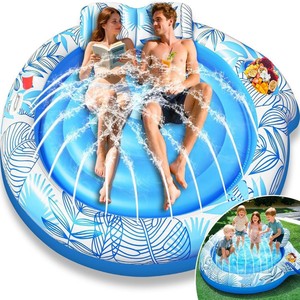 New Style Double Round Inflatable <strong>Pool</strong> <strong>Lounge</strong> <strong>Chair</strong>, Spray Water Floating Mat Sun Tanning Inflatable <strong>Float</strong> Bed - Product Image 5