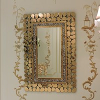 Miroir mural en or rose avec diamants écrasés, décoration murale, Espejos, Spiegels, meubles de salon, décoration intérieure, tables consoles - Vente chaude