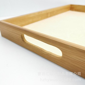 Plateau de service en bambou couleur naturelle avec deux poignées pour fruits, café, thé, usage hôtelier - Product Image 3