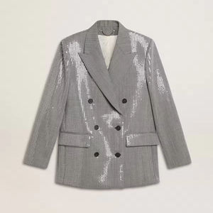 Veste Boyfriend en Laine Style Blazer à Double Boutonnage en Micro Nœuds et Paillettes Tissu Velours Technique de Tissage - Product Image 1