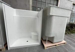 อ่างอาบน้ำอะคริลิคสำหรับห้องน้ำพร้อมผนังโดยรอบ60 "x 32" x 78 "อ่างอาบน้ำแบบพกพาอ่างน้ำวนสำหรับห้องน้ำ - Product Image 3