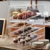 Transparent acrylique comptoir alimentaire pain beignet présentoir acrylique boîte gâteau pâtisserie vitrine avec portes arrière