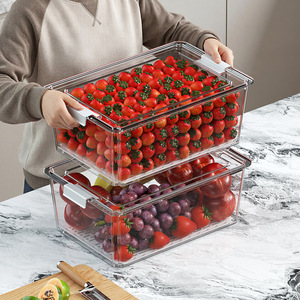 Kitchen <b>Refrigerator</b> Fruit Storage <b>Container</b> With Lid Stackable Drainage Design Large Capacity For Fresh Produce - Product Image 3