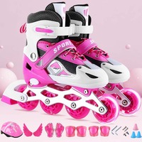 Patins à roulettes agressifs pour enfants en gros, tailles réglables, roues clignotantes en PVC, chaussures de roller pour enfants, casque ABEC-7