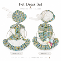 Robe de luxe en tweed pour animaux de compagnie avec chapeau assorti, robe pour chien à volants en dentelle perlée pour petits chiens, tenue de mode pour animaux de compagnie
