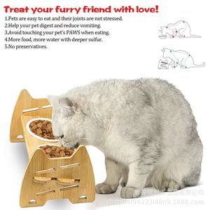 Support surélevé pour gamelles de chat en bois massif, double station d'alimentation avec bols pour nourriture et eau, pour animaux de compagnie d'intérieur, usage domestique - Product Image 5