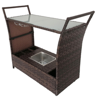 Chariot de bar roulant en rotin pour patio, chariot à boissons d'extérieur avec seau à glace, porte-vin et plateau pour verres, idéal pour jardin et fêtes au bord de la piscine