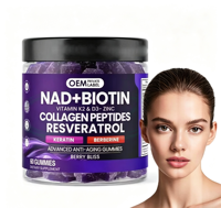 Gummies anti-âge OEM NAD+ Biotine, peptides de collagène, resvératrol, kératine, berbérine, complément pour les cheveux, la peau et les ongles, 60 gummies