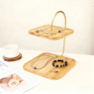 Étagère de rangement en bambou à double couche avec poignée, rectangulaire, polyvalente pour collations, bijoux, clés, organisation de table basse - Product Image 2