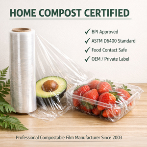 Film étirable alimentaire compostable et biodégradable avec coupeur intégré, sans BPA, anti-buée, pour usage domestique et industriel - Product Image 1