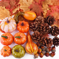 Ensemble de décorations d'automne pour Thanksgiving, comprenant des citrouilles artificielles, des feuilles d'automne et des châtaignes, pour la maison, comme garniture de vase et pour plateau à étages thème ferme de la récolte
