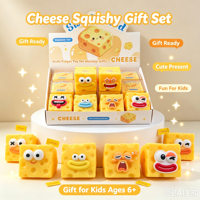 Jouet Squishy en forme de bloc de fromage avec visage amusant, jouet sensoriel anti-stress à presser, cadeau pour enfants, lot en boîte de présentation en gros