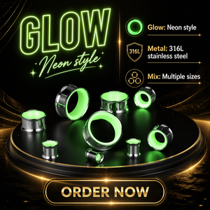 Evorte - Tapones para Orejas que Brillan en la Oscuridad, Acero Inoxidable 316L Hipoalergénico, Dilatadores para Orejas - Product Image 1