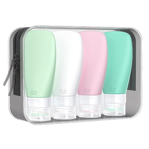 Ensemble de flacons de voyage portables en silicone 100 % étanches de 60 ml (2 oz) pour cosmétiques, rechargeables, pour lotion et shampoing, OEM - Product Image 1