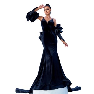 Sınır ötesi avrupa ve amerikan High-end uzun kollu zarif v yaka seksi uzun kadife ziyafet abiye nedime - Product Image 5