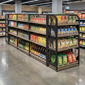 Customized Light Duty <strong>Metal</strong> Display Stand Steel Frame Grocery Store <strong>Shelf</strong> with Wooden Flat Back Panel Supermarket Clothing Rack - Product Image 6